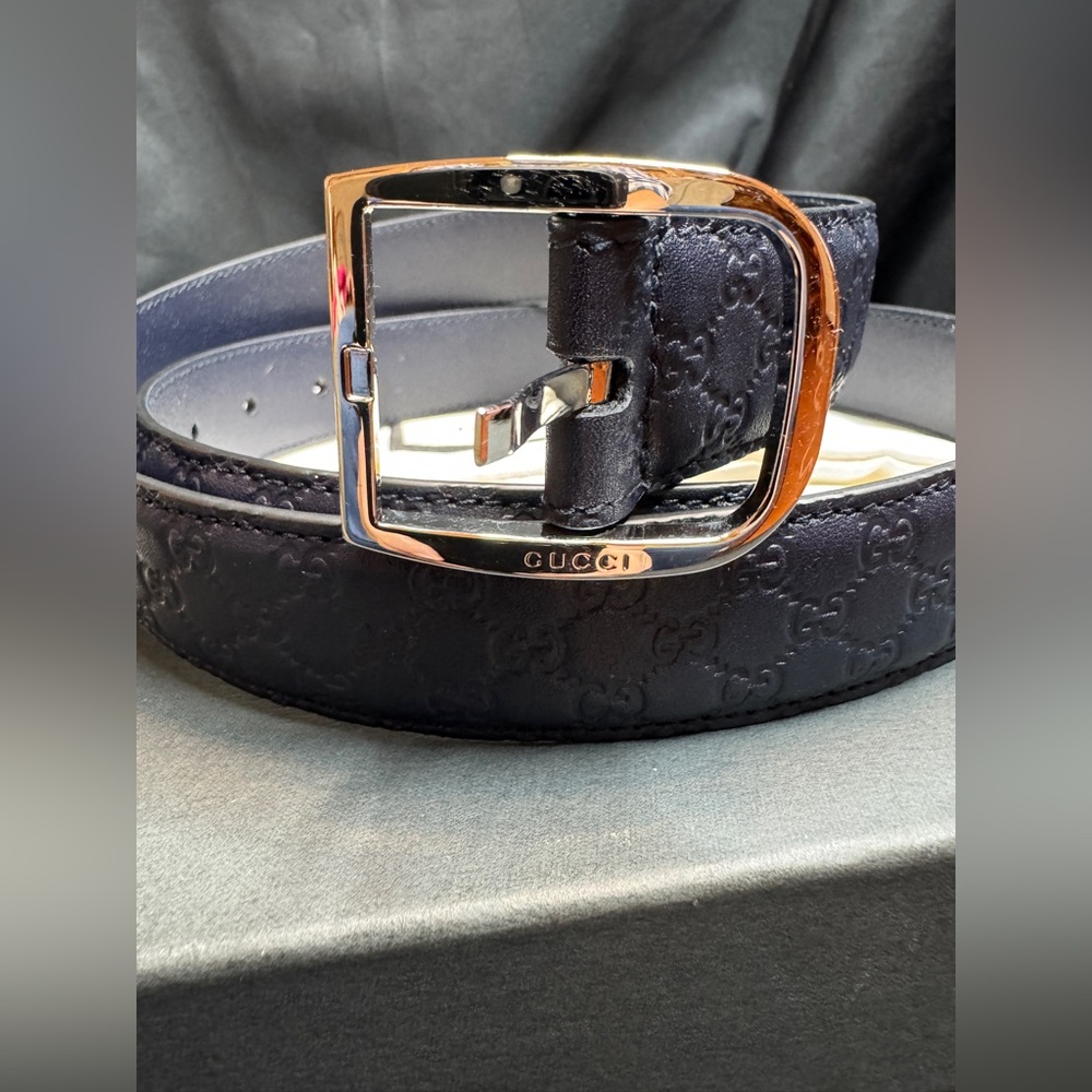 Gucci GG Guccissima Blue Embossed Leather w/ Silver Buckle Belt - Full Inclusion
